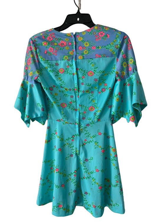 XS S MOD Vtg 60s 70s Sundays Child Aqua Blue Flor… - image 7