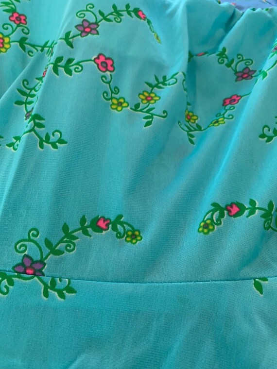 XS S MOD Vtg 60s 70s Sundays Child Aqua Blue Flor… - image 9