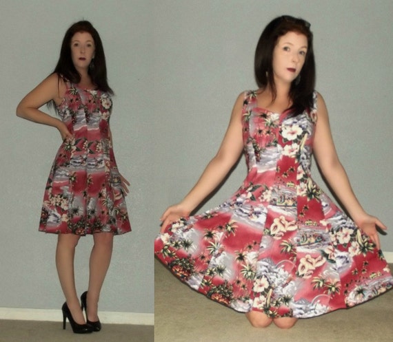 679 XS S Vtg 70s Jade Fashions Hawaiian Hibiscus F