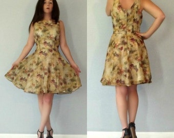XS S Vtg 70s Betsy/'s Things Floral Print Sleeveless Racer Back Spring Day Sun Dress