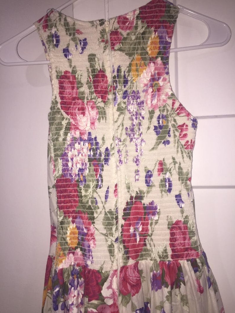 XS S Vtg 70s Betsy/'s Things Floral Print Sleeveless Racer Back Spring Day Sun Dress