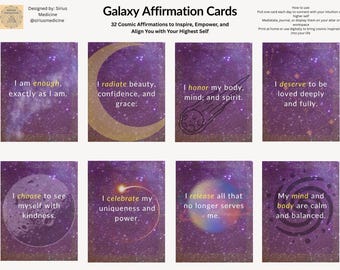 Galaxy Affirmation Cards | 32-Card Cosmic Deck | Printable Self-Love, Manifestation & Spiritual Digital Download