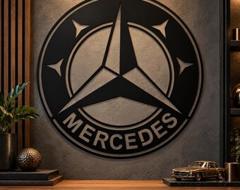 Mercedes-Emblem von 1916 (SVG/DXF), Wandbild mit Oldtimer-Logo, Laserschnittdatei für klassische Automobile, CNC-Design für Garagendekoration