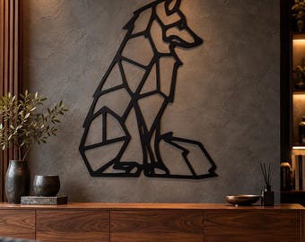 Owczarek niemiecki SVG DXF, geometryczny plik wycinany laserowo z psem, projekt CNC z owczarkiem niemieckim, grafika ścienna z psem