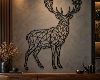 Majestic Geometryczny Jeleń SVG DXF, Plik do cięcia laserowego stojącego jelenia, Projekt CNC poroża jelenia, Sztuka dzikiej przyrody w wielokącie