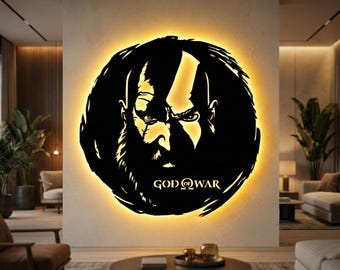Twarz Kratosa DXF SVG | Grafika ścienna God of War | Projekt dekoracji do gier wycinanych laserowo