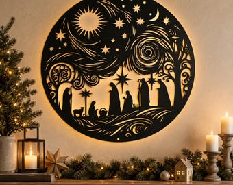 Nativity Scene SVG DXF, Christmas Laser Cut File, Birth of Jesus Wall Art, Holy Family Stencil, Christian CNC Design