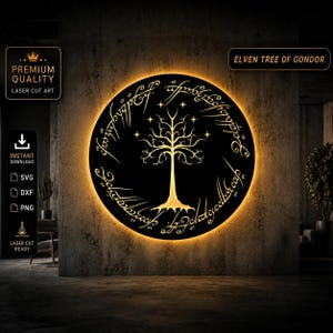 White Tree of Gondor SVG Dxf, One Ring Elvish Script Laser Cut File
