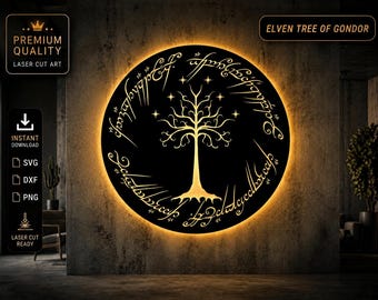 White Tree of Gondor SVG Dxf, One Ring Elvish Script Laser Cut File