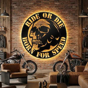 Calavera Ride or Die SVG / Arte mural de motociclista, DXF cortado con láser (descarga digital)