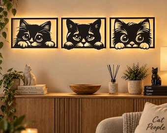 3 Cat Wall Art, Cute Cat Laser Cut Design, Cat SVG DXF, Kitty Wall Decor, Pet Lover Gift, Nursery Cat Decor