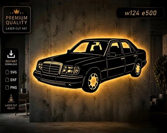Mercedes W124 E500 Silhouette SVG – Classic 90s E Class Wall Art (DXF, PNG)