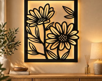 Floral Wall Art SVG DXF, Flower Panel Laser Cut File, Botanical Home Decor, Wood Wall Panel, CNC Cutting Design