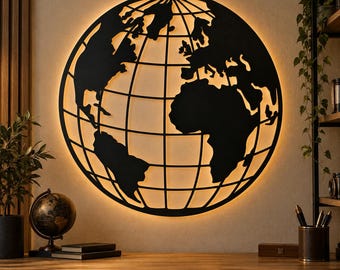 World Map SVG DXF, Globe Laser Cut File, CNC Router Template, World Map Stencil, Vector Cut Design
