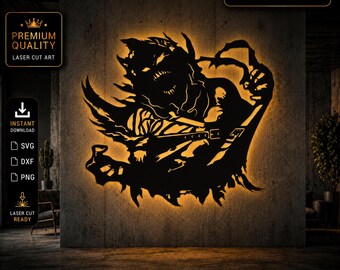 Metal Mascot Laser Cut File, Gothic Demon Wall Art DXF, Scary Monster Vector SVG, Fiery Creature CNC Router Plan, Heavy Metal Decor For Man