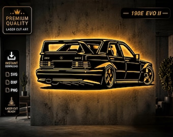 Mercedes-Benz 190E W201 Evolution II BabyBenz 2.5-16 Svg DXF | DTM Legend Wall Art Laser Cut File | Automotive Heritage Vector