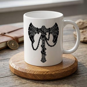 Viking battle axe silhouette for laser cutting and CNC. Professional Norse warrior weapon vector file in Svg Dxf format. High-detail metal wall art for LED backlit home decor from **dxfdesignco art**.