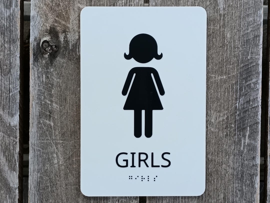 GIRLS Restroom Sign for Elementary Schools, Raised Letters and Braille ...
