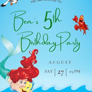 Disney Little Mermaid Ariel Birthday Invitation Template