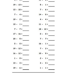 Level 4 - Subtraktion bis 20, unendlich viele Mathe Arbeitsblätter zum ausdrucken, Matheübungen, Excel-Vorlage, Generator aus Zufallszahlen