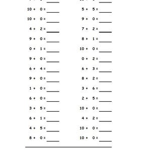 Level 1 - Addition bis 10, unendlich viele Mathe Arbeitsblätter zum ausdrucken, Matheübungen, Excel-Vorlage, Generator aus Zufallszahlen