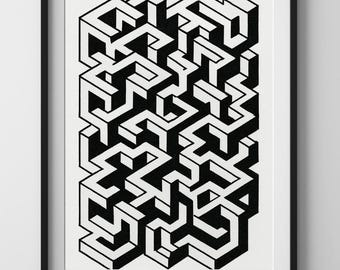 Optical Illusion Wall Art: Black and White Geometric Print (Digital Download