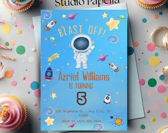 Editable Astronaut Birthday Invitation | Space Party Invite | Rocket, Galaxy, Outer Space Kids Digital Download