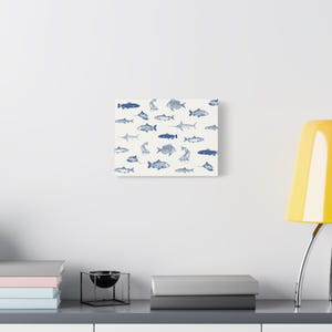 Minimalistic Blue Fish Wall Art Canvas, Nautical Decor, Ocean Themed Artwork, Fishing Gift, Coastal Home Decoration
