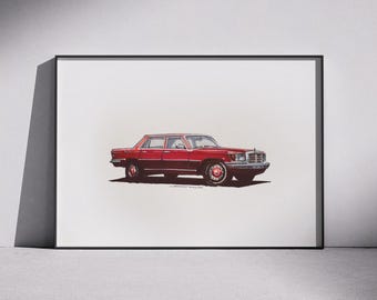 Auto Poster - Mercedes W116 - Custom Art (Handgezeichnet)