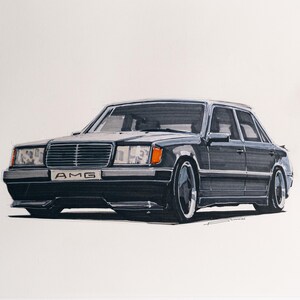 Car poster - Mercedes W124 AMG - Custom Art (Hand - Drawn)