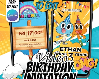 Cartoon Birthday Video Invitation: Editable Canva Template (Digital Download)