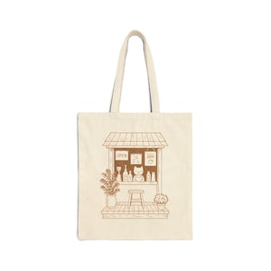 Cotton Canvas Tote Bag - Cute Storefront Aesthetic Line Artwork, Cute Bag, Market Bag, Reusable Grocery Bag, Eco-Friendly Tote, Shopping