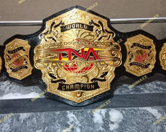 TNA World Wrestling Championship Tegelriem 4 mm zinkplaat vergulde dubbellaagse handgemaakt lederen leren band
