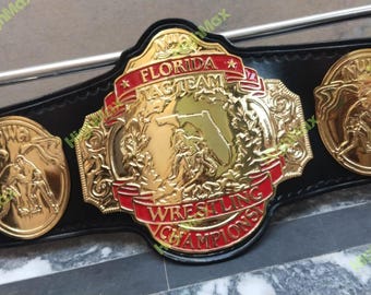 NWA Florida Tag Team Wrestling-kampioenschapsriem 4 zinken platen echt leren band met handgereedschap en voering