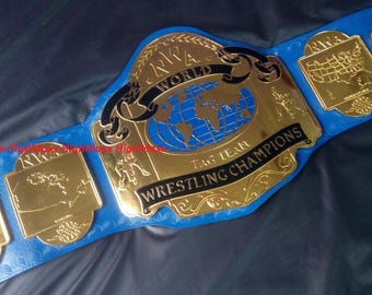 NWA World Tag Team Wrestling Championship-riem volwassen maat Dikke metalen platen Echte leren band
