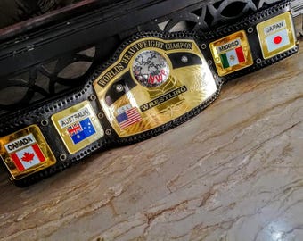 NWA Domed Globe World Heavyweight Championship-riem Echt leren band Messing platen met vergulding