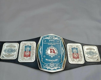Wrestling Championship-riem Missouri State - 24-karaats verchroomd, zinkplaten, leren band - Fan Collectible Wrestler Gift Wrestling Title