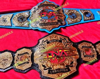 TNA WORLD HEAVYWEIGHT championship 4 mm zinken platen Paar van 2 riemen echt leren band met handgereedschap en voering