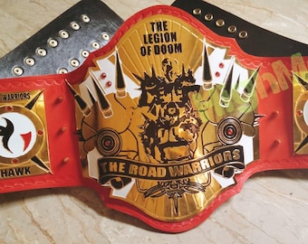 Legion of dome the Road Warriors kampioenschapstitel riem messing platen vergulde met aangepaste kleur echt leren band