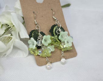 Green flower earrings