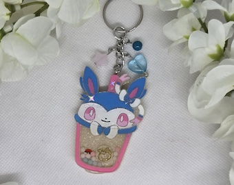 Shiny Sylveon boba cup shaker keychain