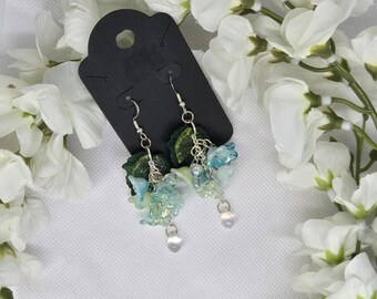 Green and blue flower earrings