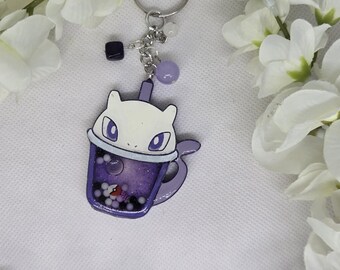 Mewtwo boba cup shaker keychain