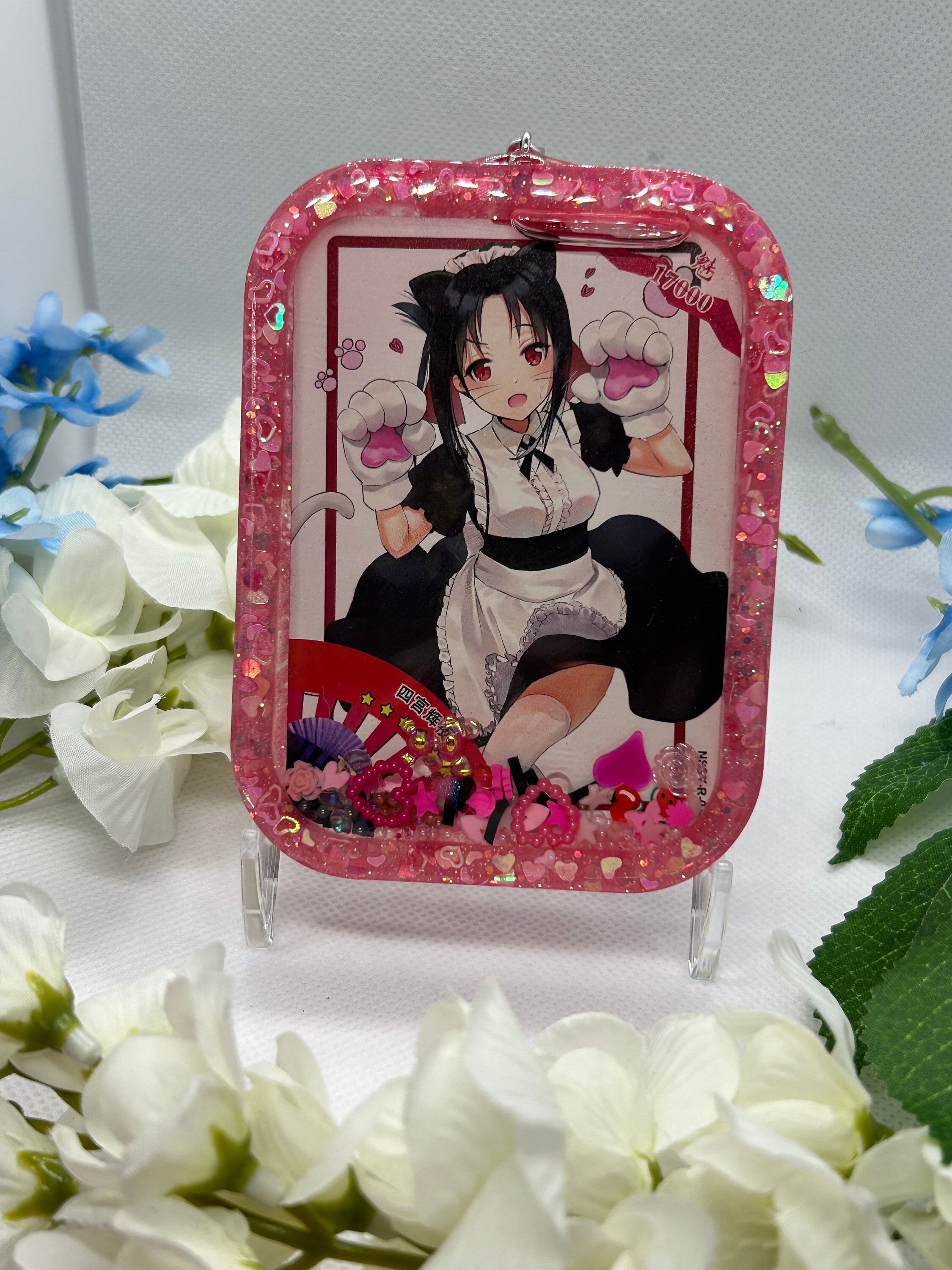 Anime war in love waifu full card shaker keychain