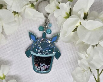 Galaxy themed Glaceon boba cup shaker keychain