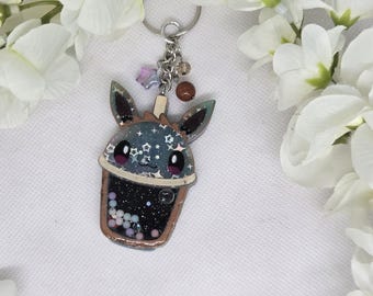 Galaxy themed Eevee B-grade boba cup shaker keychain