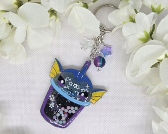 Galaxy themed Vaporeon boba cup shaker keychain
