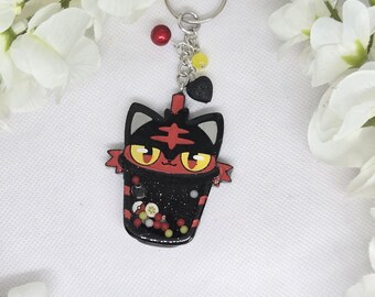 Litten boba cup shaker keychain