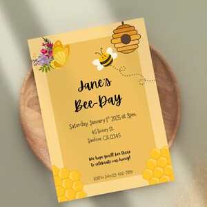 Honey Theme Birthday Invitation, Editable Digital Birthday Invite, Canva Template Honey Bee Party