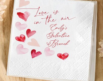 Personalized Galentine Brunch Decor, Pink Heart Cocktail Napkins, Love Is In The Air Party Supplies, Galentine Brunch, Girl Night In Napkins